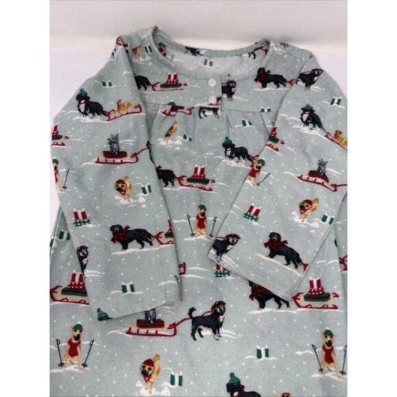 Lands End Nightgown Toddler Girl sz 4 Green Christmas Snow Dogs Sleds Pajama - Picture 2 of 7